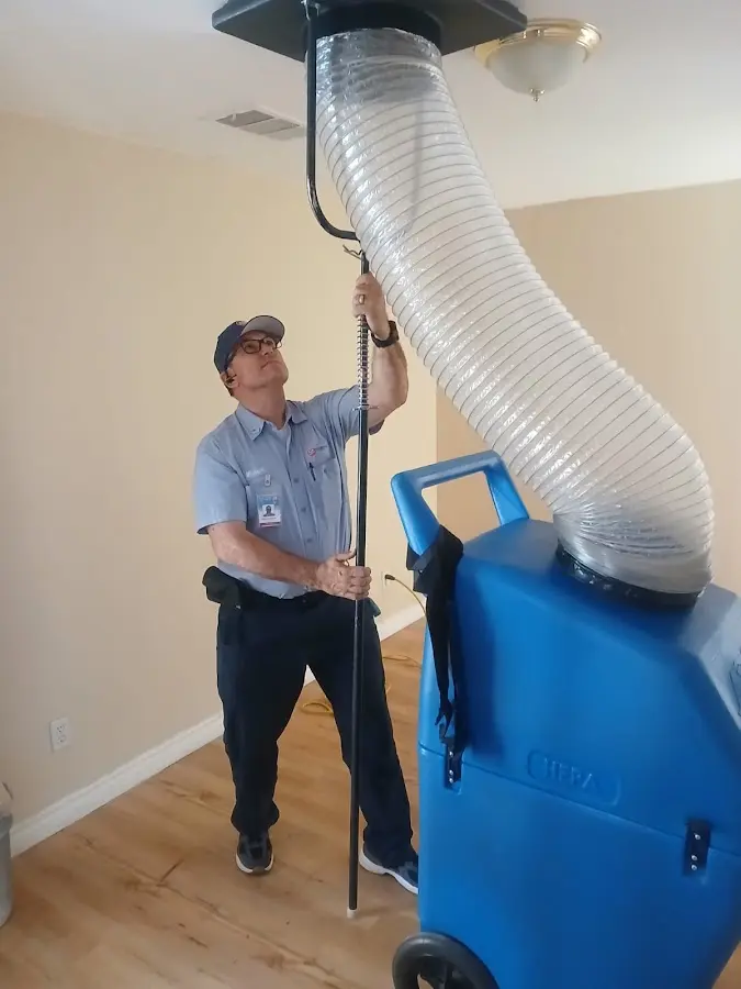 Mini Split Installation technician using HEPA equipment in Beverly Hills